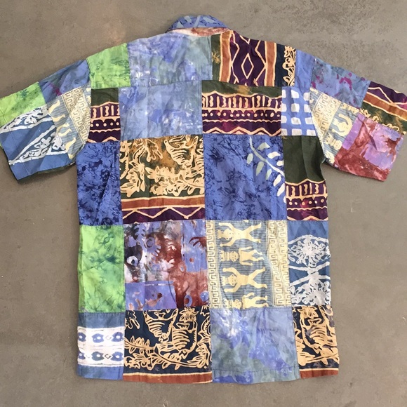 Vintage Short Sleeve Patchwork Tie-Dye Button Down - Picture 4 of 6